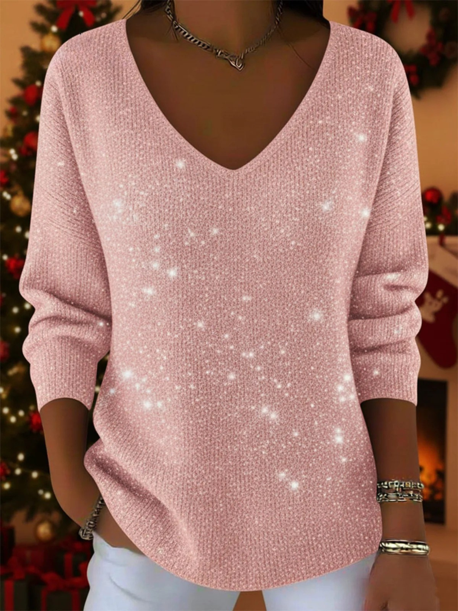 Aylise™ | Festive Women’s V-Neck Sweater