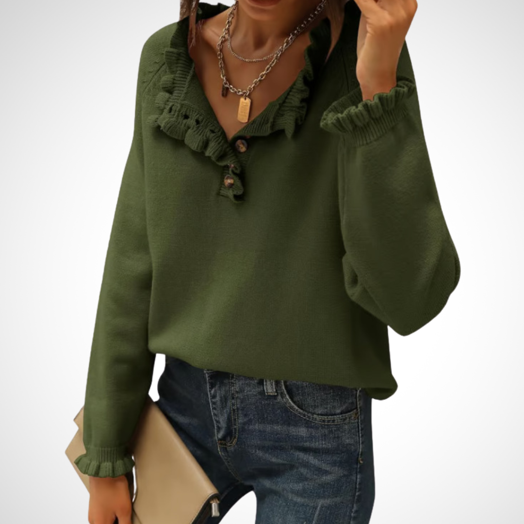 WYNN™ - Chic Long Sleeve Pullover Half Button Sweater