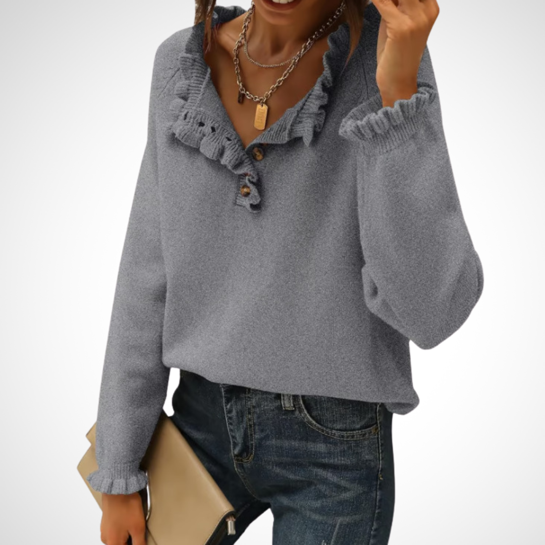 WYNN™ - Chic Long Sleeve Pullover Half Button Sweater