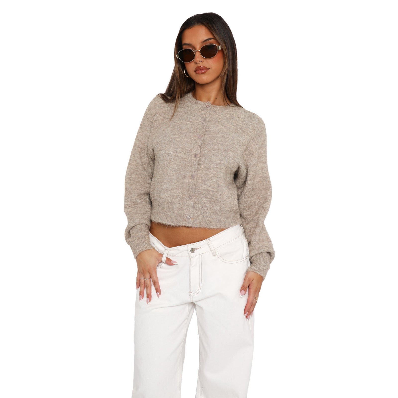 SHASA™ - Casual Cropped Long Sleeve Cardigan