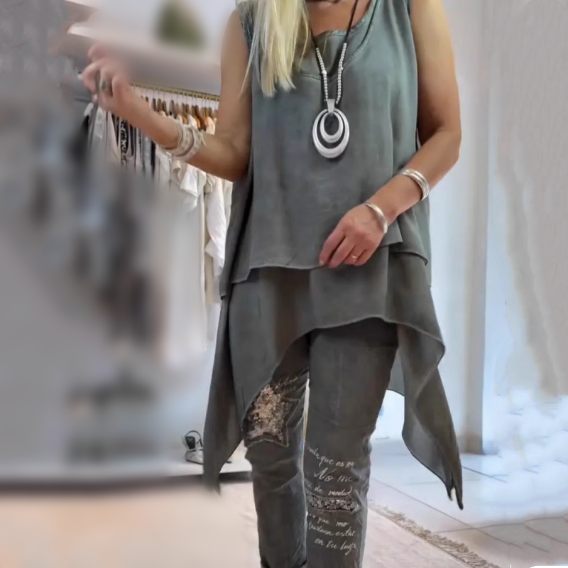 MIREYA™ - Asymmetrical Top & Floral Pants Set